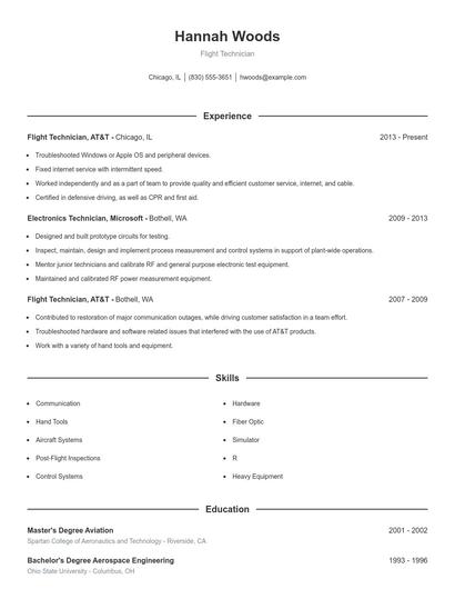 Flight Technician Resume