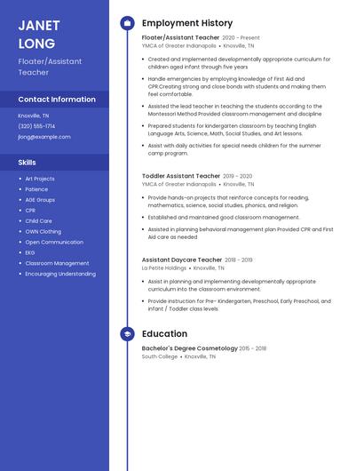 Floater/Assistant Teacher Resume