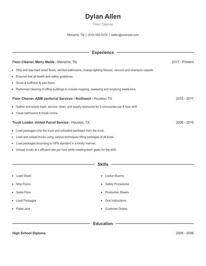Floor Cleaner Resume
