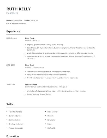 Floor Clerk Resume