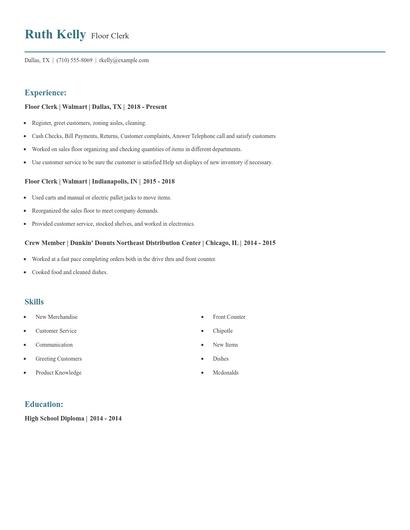 Floor Clerk Resume