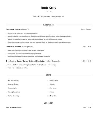 Floor Clerk Resume