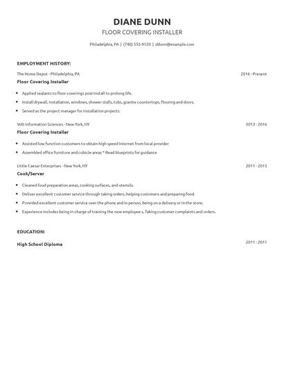 Floor Covering Installer Resume