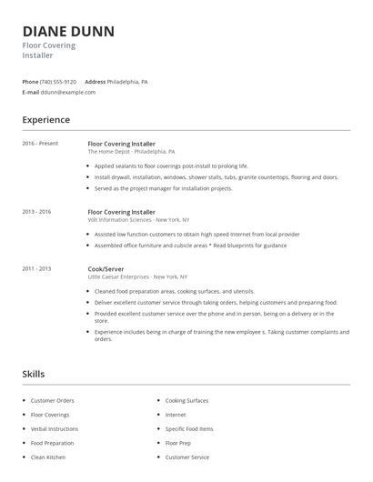 Floor Covering Installer Resume