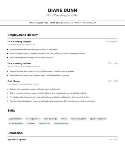 Floor Covering Installer Resume