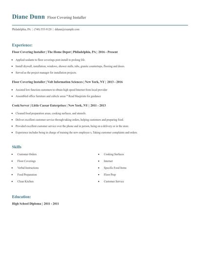 Floor Covering Installer Resume