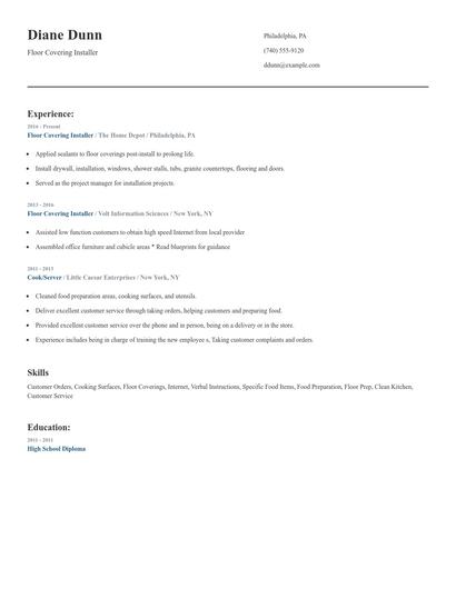 Floor Covering Installer Resume