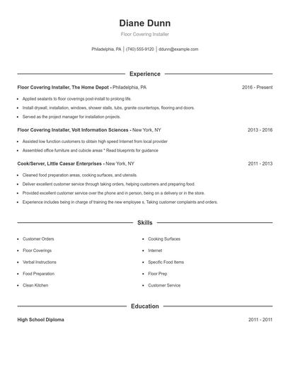 Floor Covering Installer Resume