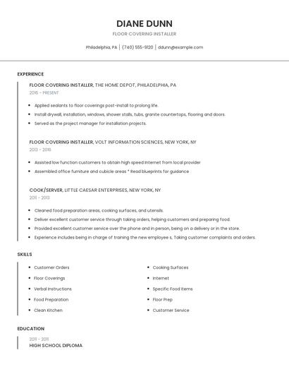 Floor Covering Installer Resume