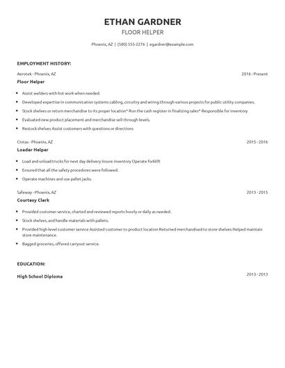 Floor Helper Resume