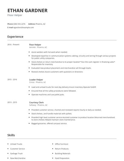 Floor Helper Resume