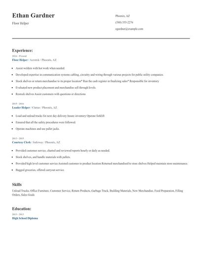 Floor Helper Resume
