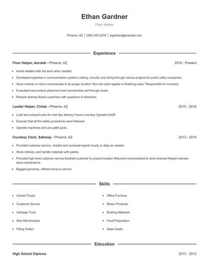 Floor Helper Resume