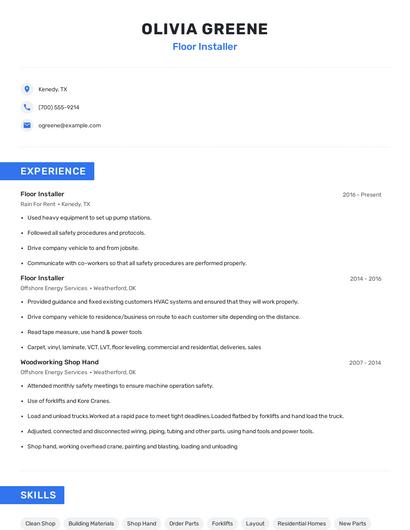Floor Installer Resume