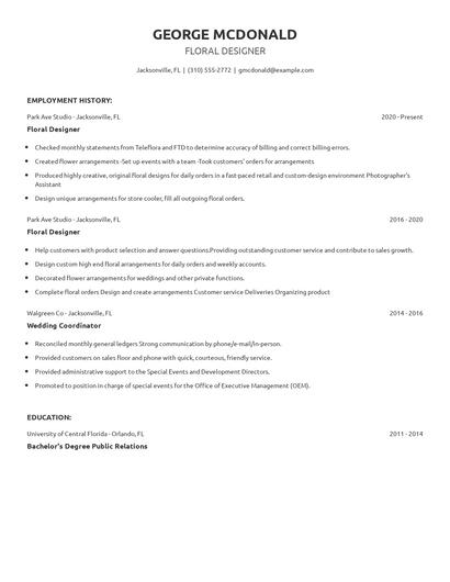 Floral Designer Resume