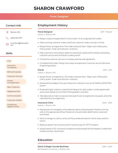 Floral Designer Resume