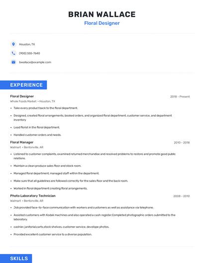 Floral Designer Resume