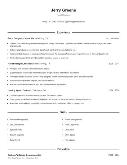 Floral Designer Resume