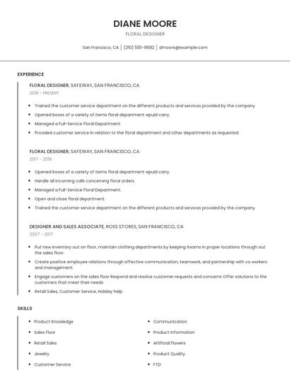 Floral Designer Resume