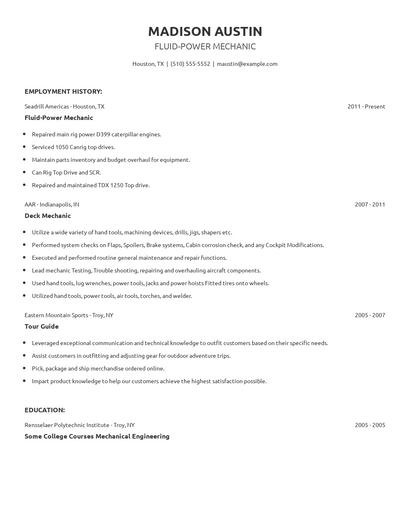 Fluid-Power Mechanic Resume
