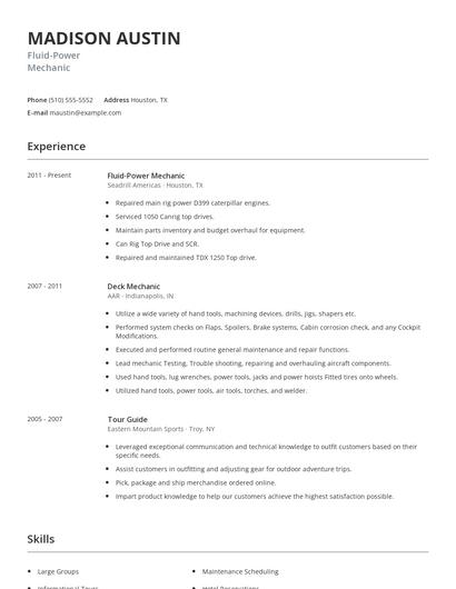 Fluid-Power Mechanic Resume