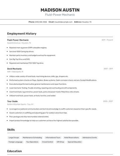 Fluid-Power Mechanic Resume