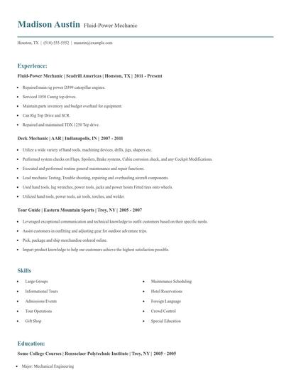 Fluid-Power Mechanic Resume