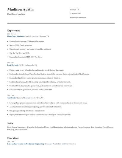 Fluid-Power Mechanic Resume