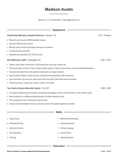 Fluid-Power Mechanic Resume