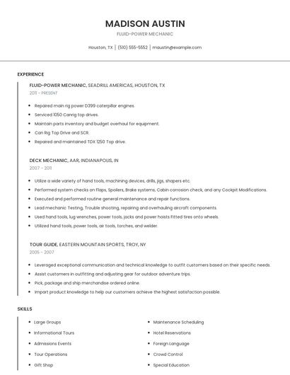 Fluid-Power Mechanic Resume