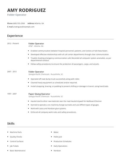Folder Operator Resume