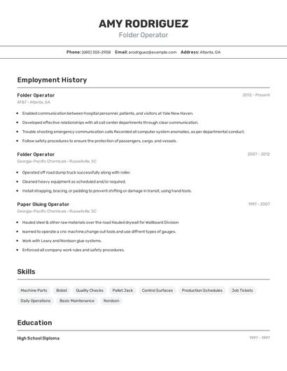 Folder Operator Resume