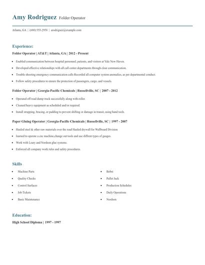 Folder Operator Resume