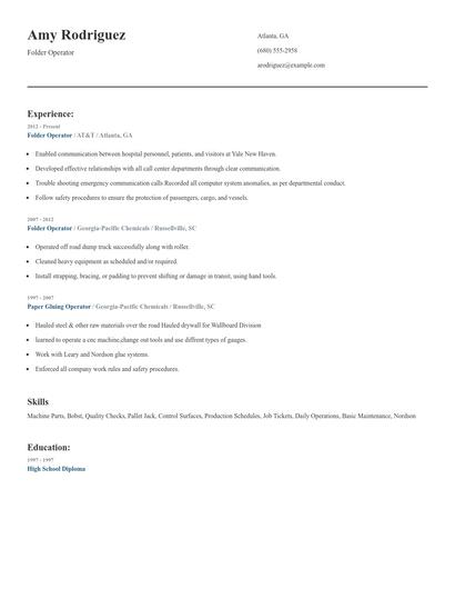 Folder Operator Resume