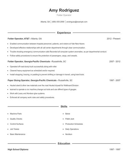 Folder Operator Resume