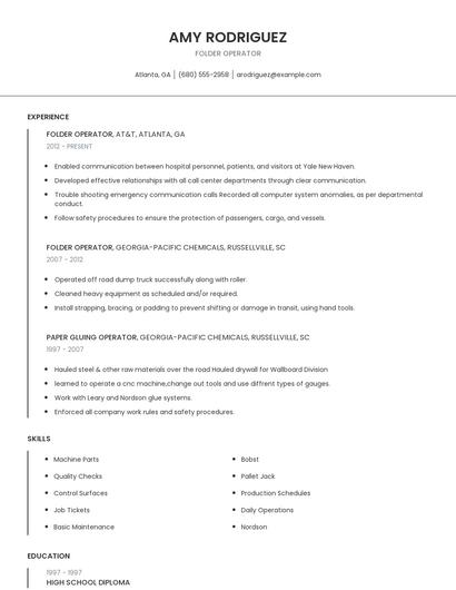 Folder Operator Resume