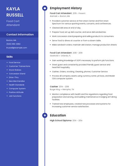 Food Cart Attendant Resume