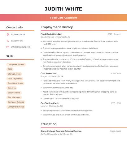 Food Cart Attendant Resume