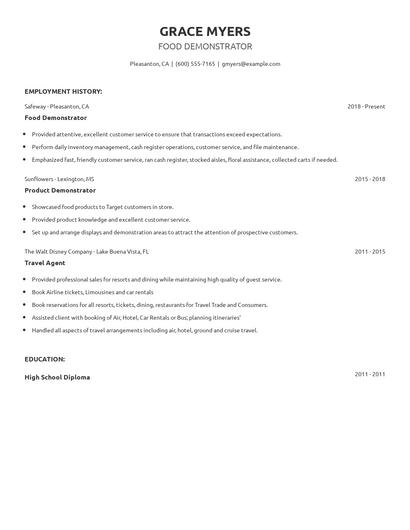 Food Demonstrator Resume