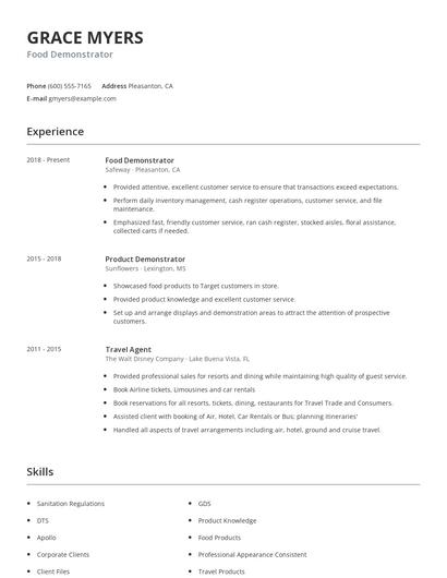 Food Demonstrator Resume