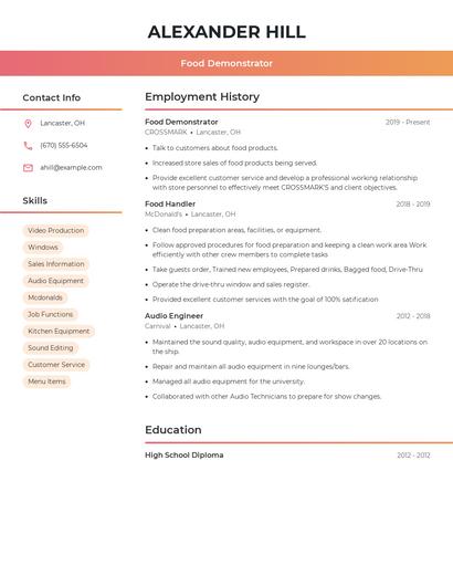Food Demonstrator Resume