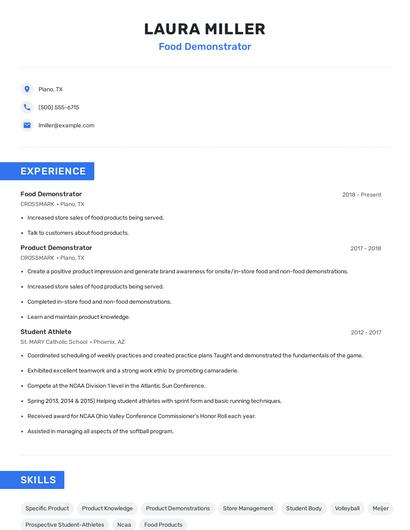 Food Demonstrator Resume