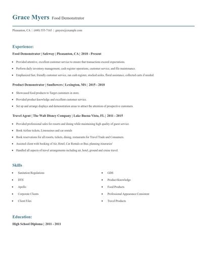 Food Demonstrator Resume
