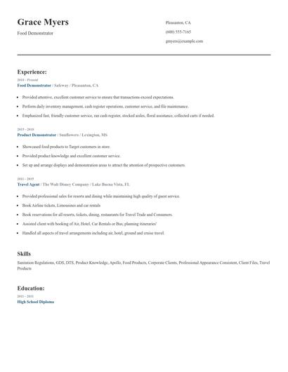 Food Demonstrator Resume