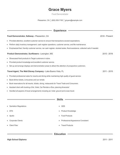 Food Demonstrator Resume