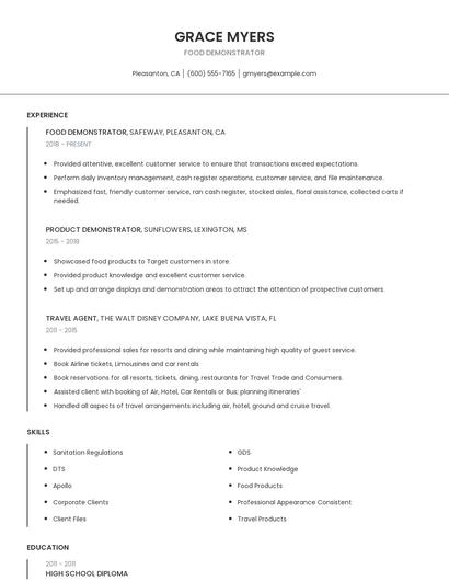 Food Demonstrator Resume