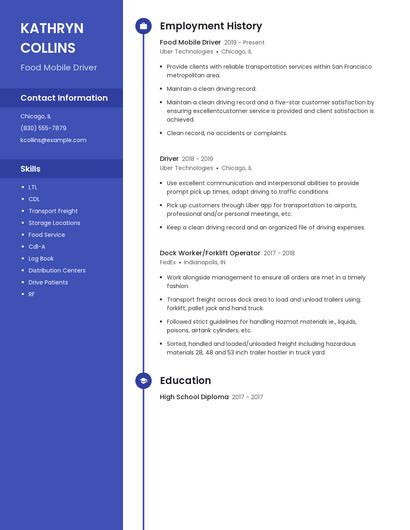 Food Mobile Driver Resume