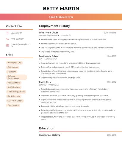 Food Mobile Driver Resume