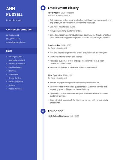 Food Packer Resume