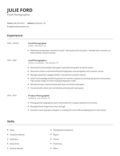 Food Photographer Resume